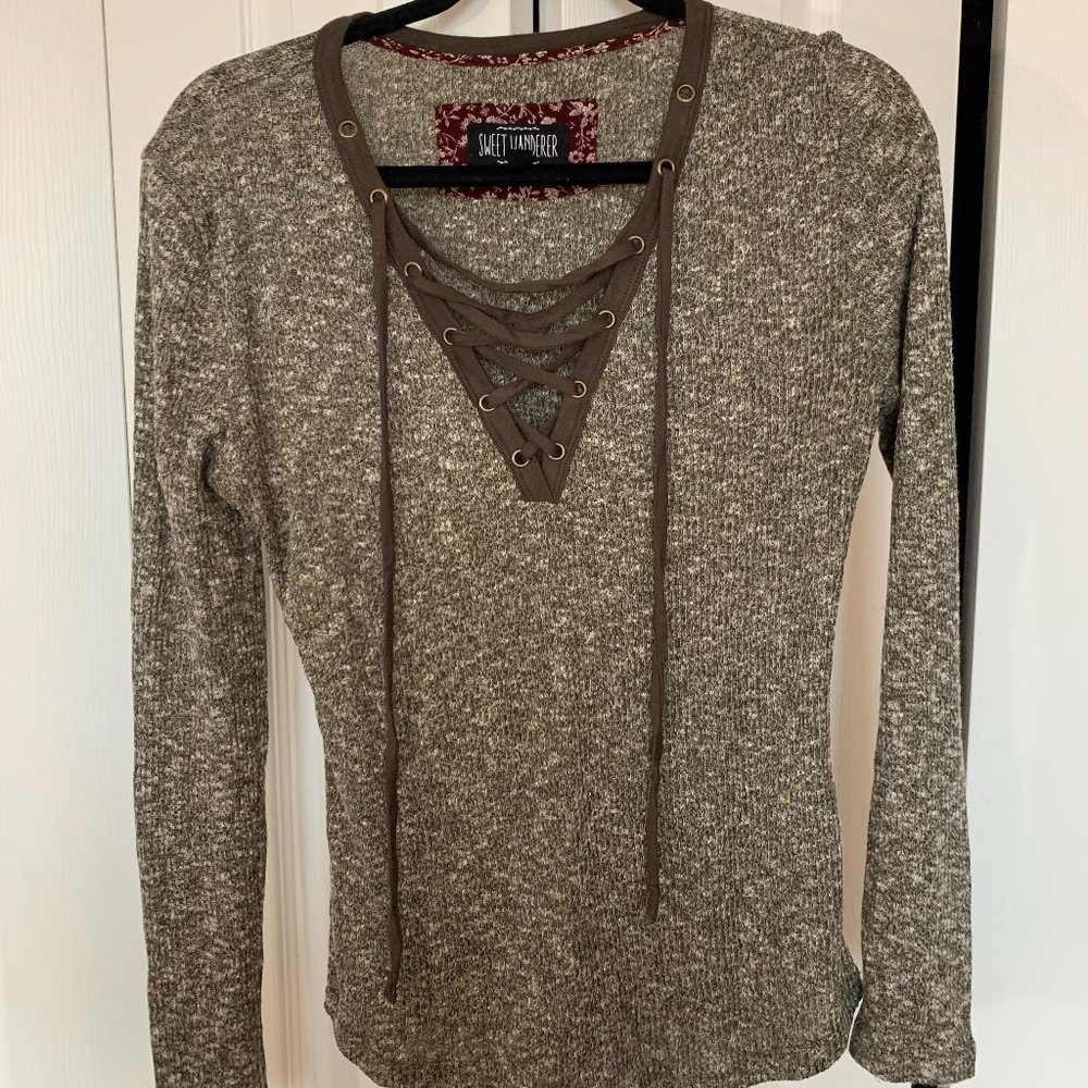 Sweet Wanderer Lace-Up Long Sleeve Shirt